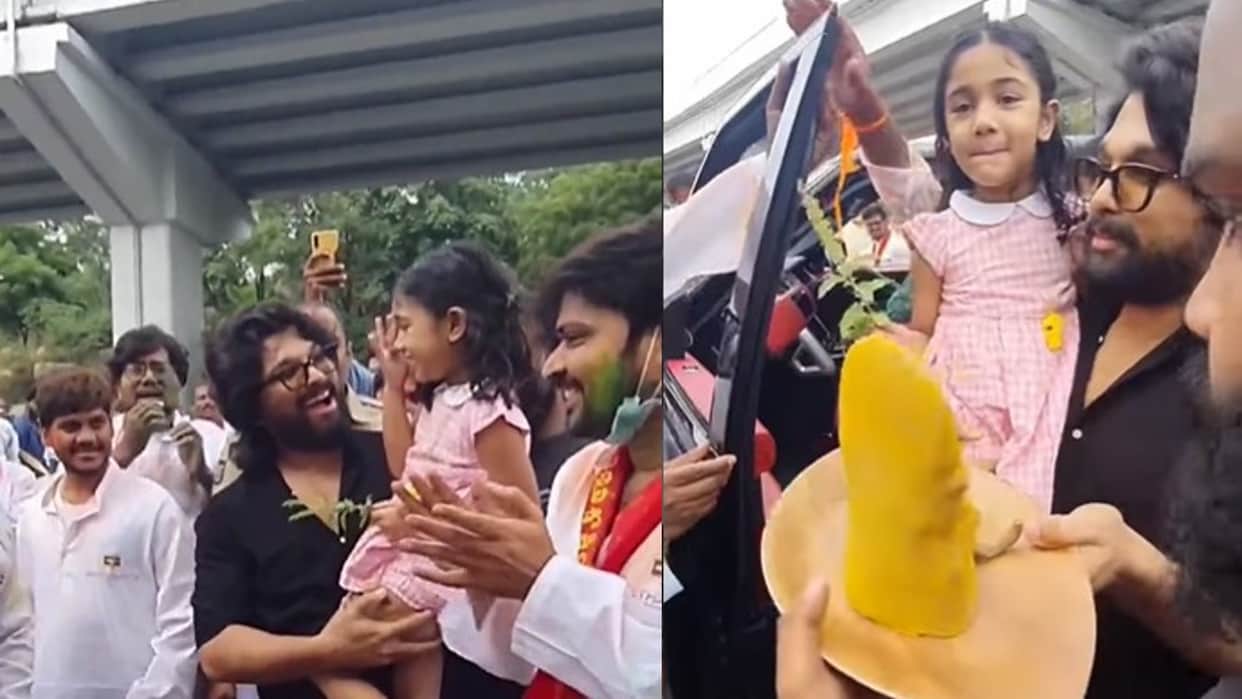 Allu Arjun did ganesh visarjan with daughter actor cheers Ganpati Bappa Morya watch video