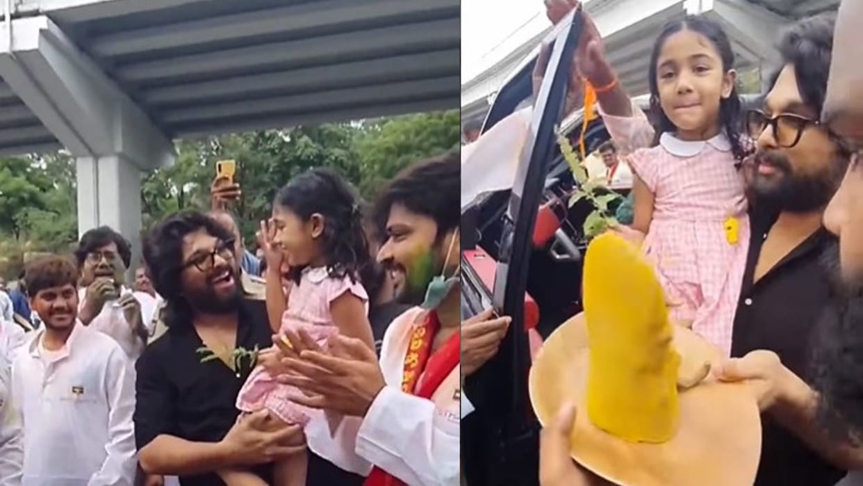 Allu Arjun did ganesh visarjan with daughter actor cheers Ganpati Bappa Morya watch video