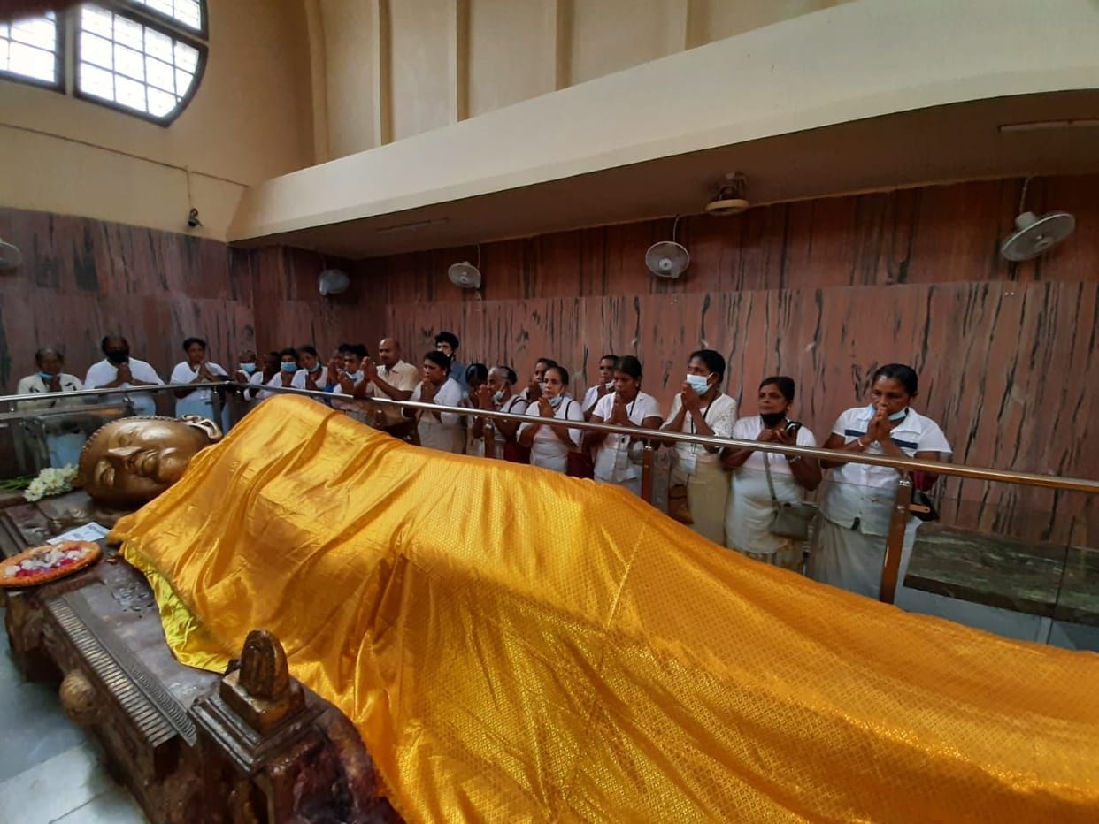 24-member Sri Lankan Buddhist monks worship in the main temple