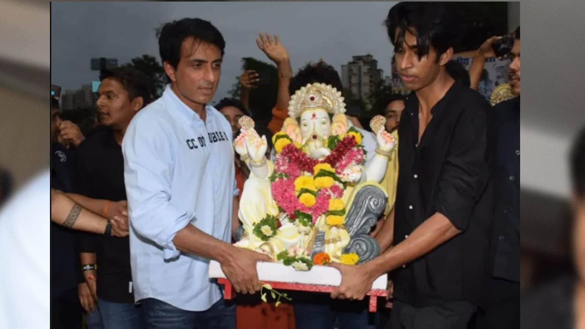 sonu sood ganpati bappa visarjan with family see photos