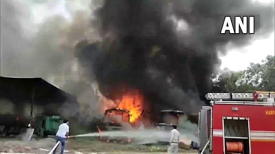 Fire in Gurugram Fire breaks out at a private buses workshop in gurugram