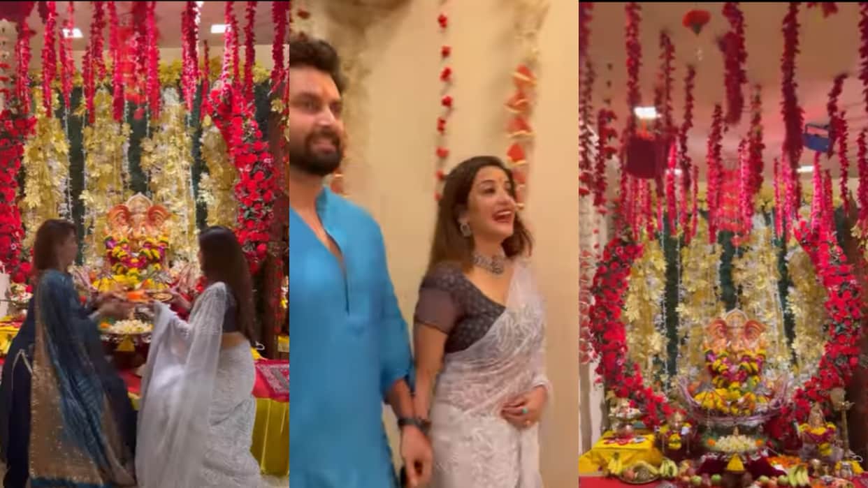 Bhojpuri Actress Monalisa went to her friend house with husband Vikrant for ganpati darshan