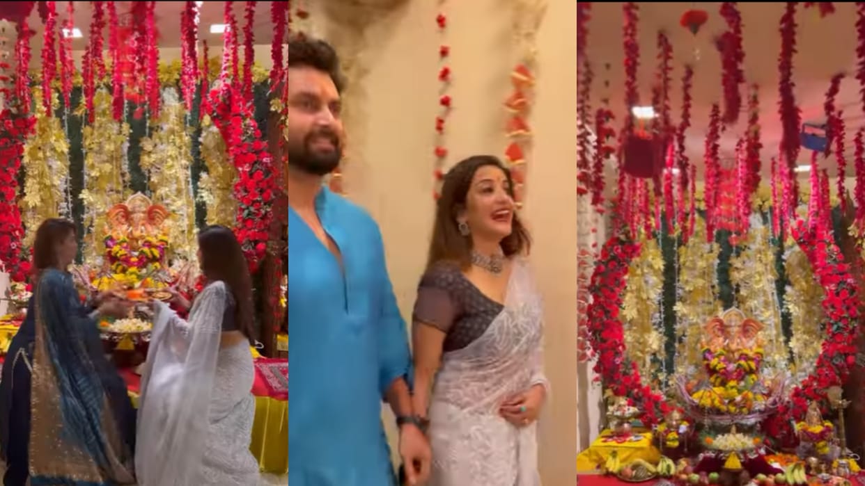 Bhojpuri Actress Monalisa went to her friend house with husband Vikrant for ganpati darshan