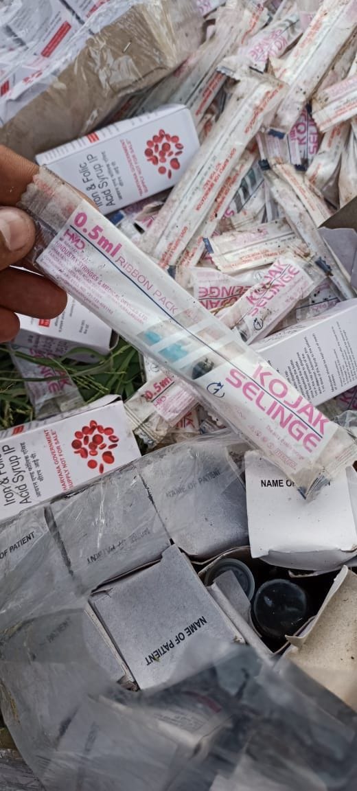 After a year, expiring women's and children's medicines were thrown in the well of Masoodpur village.