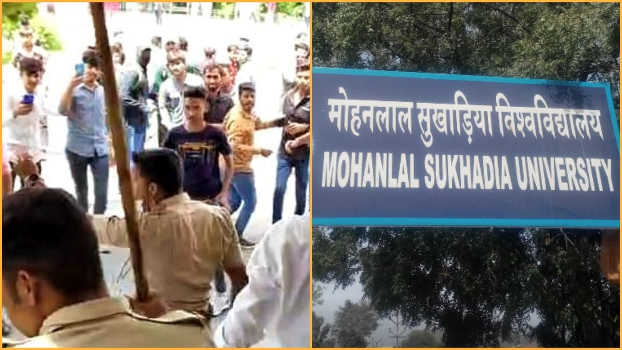 Lathi charge during the demonstration in Mohanlal Sukhadia University Udaipur