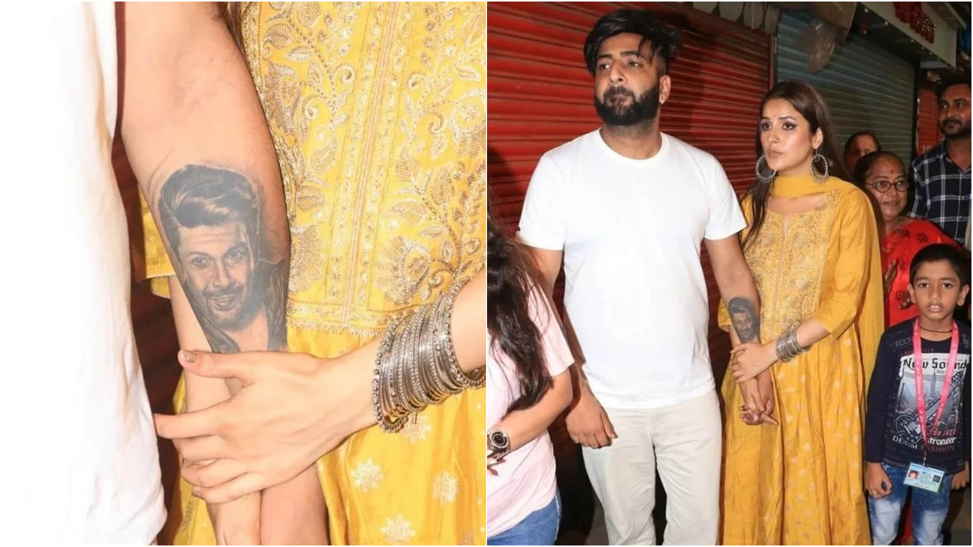 shehnaaz gill seeks blessings in lalbaugcha raja in yellow silk anarkali kurta