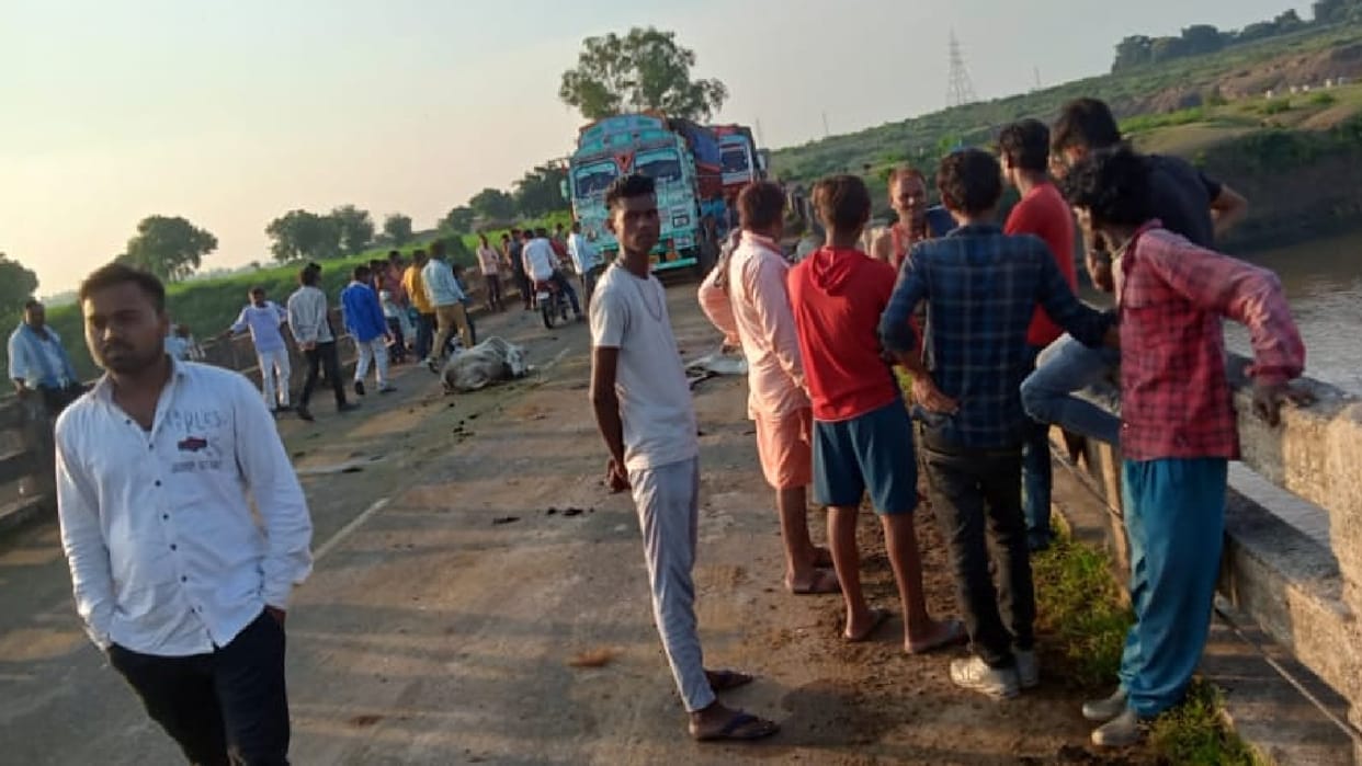 Truck crushed cattle sitting on the road in Damoh, nine killed, half a dozen injured, angry villagers blocked