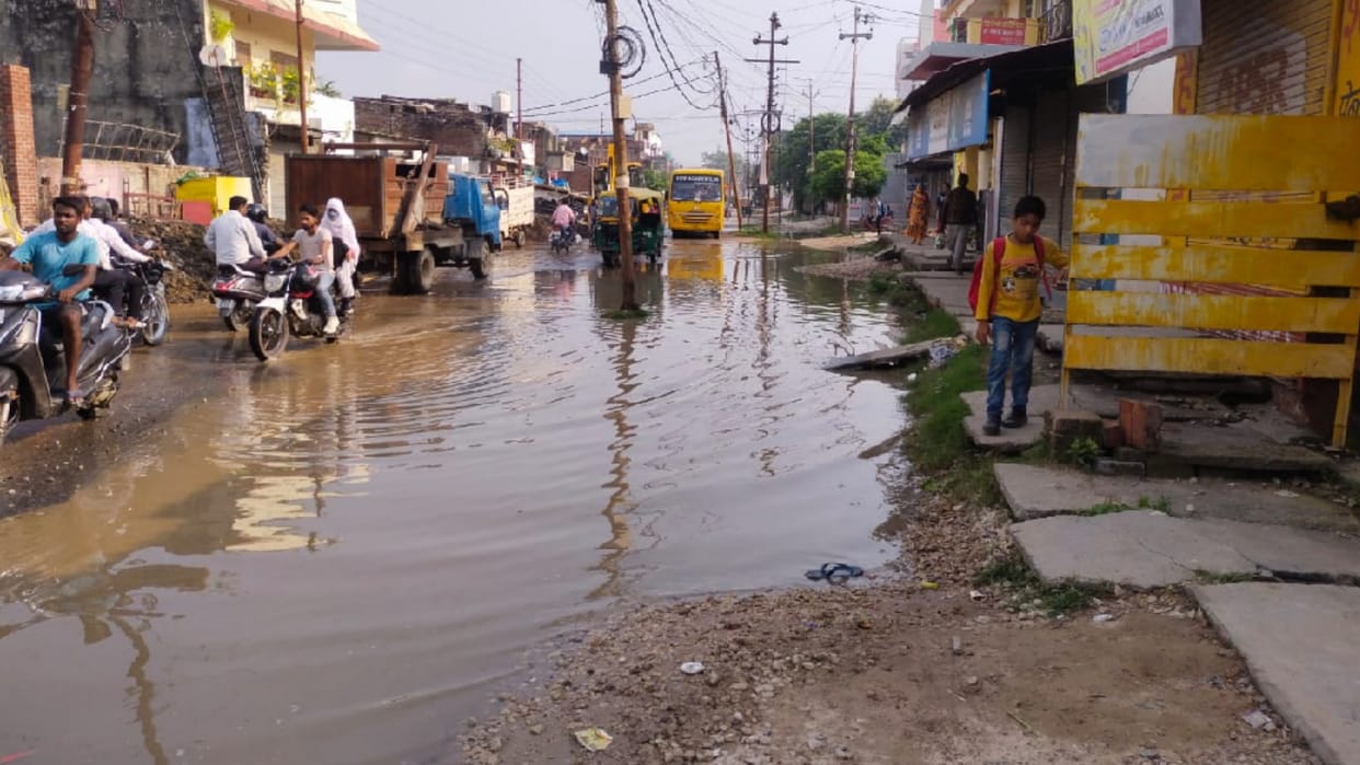 Broken pipeline in laying electric cable people crave for water due to interruption of supply