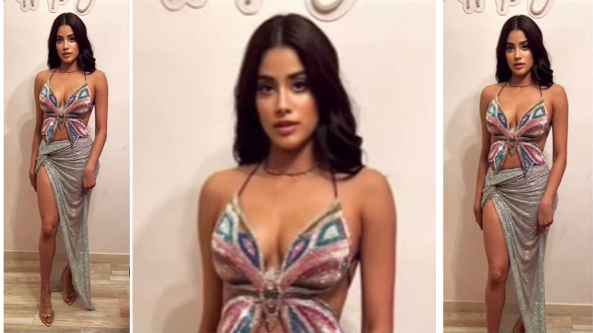 janhvi kapoor slaying in butterfly top with shimmer risque thigh high skirt