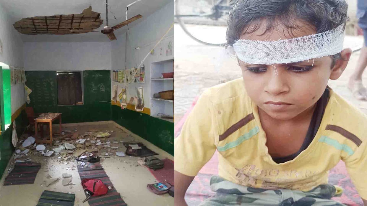 Student and teacher injured due to debris falling roof of the school