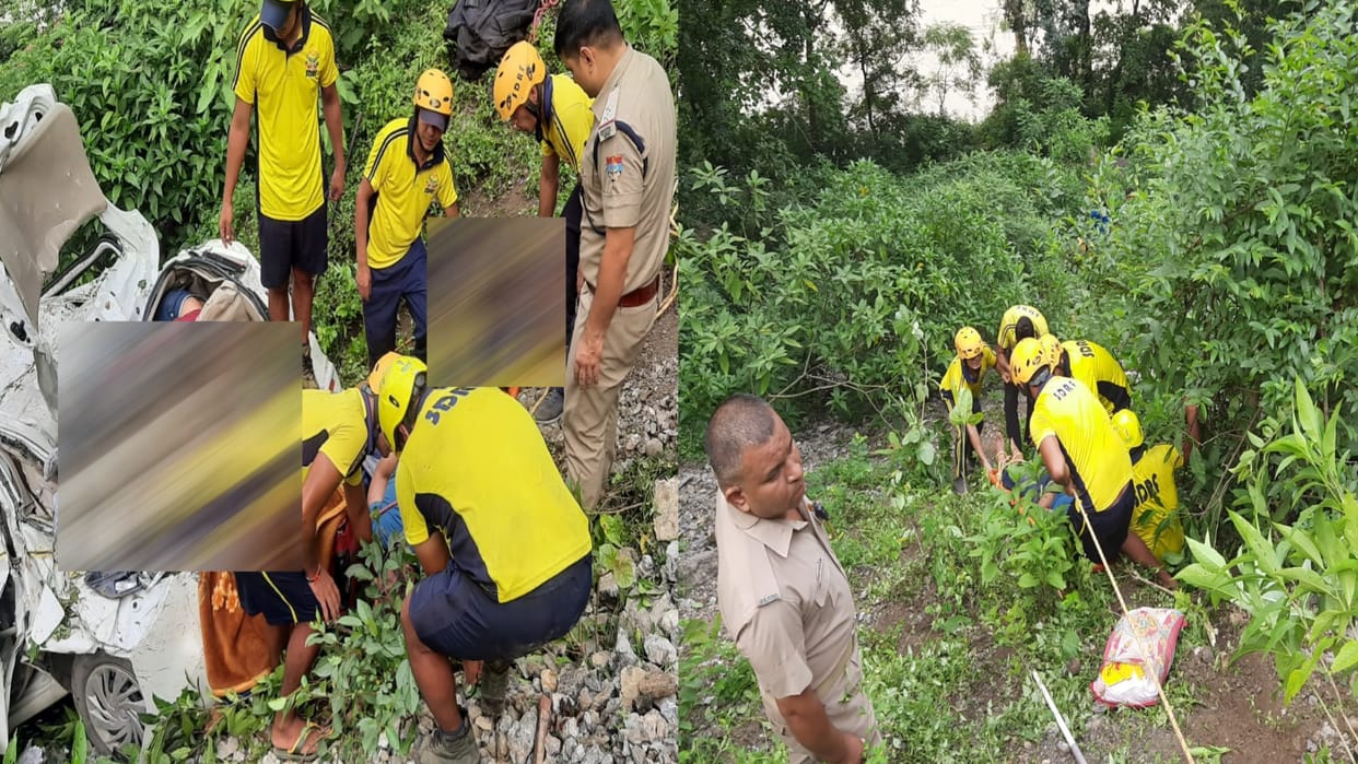 Accident on Badrinath National Highway taxi fell into ditch Haridwar Rishikesh