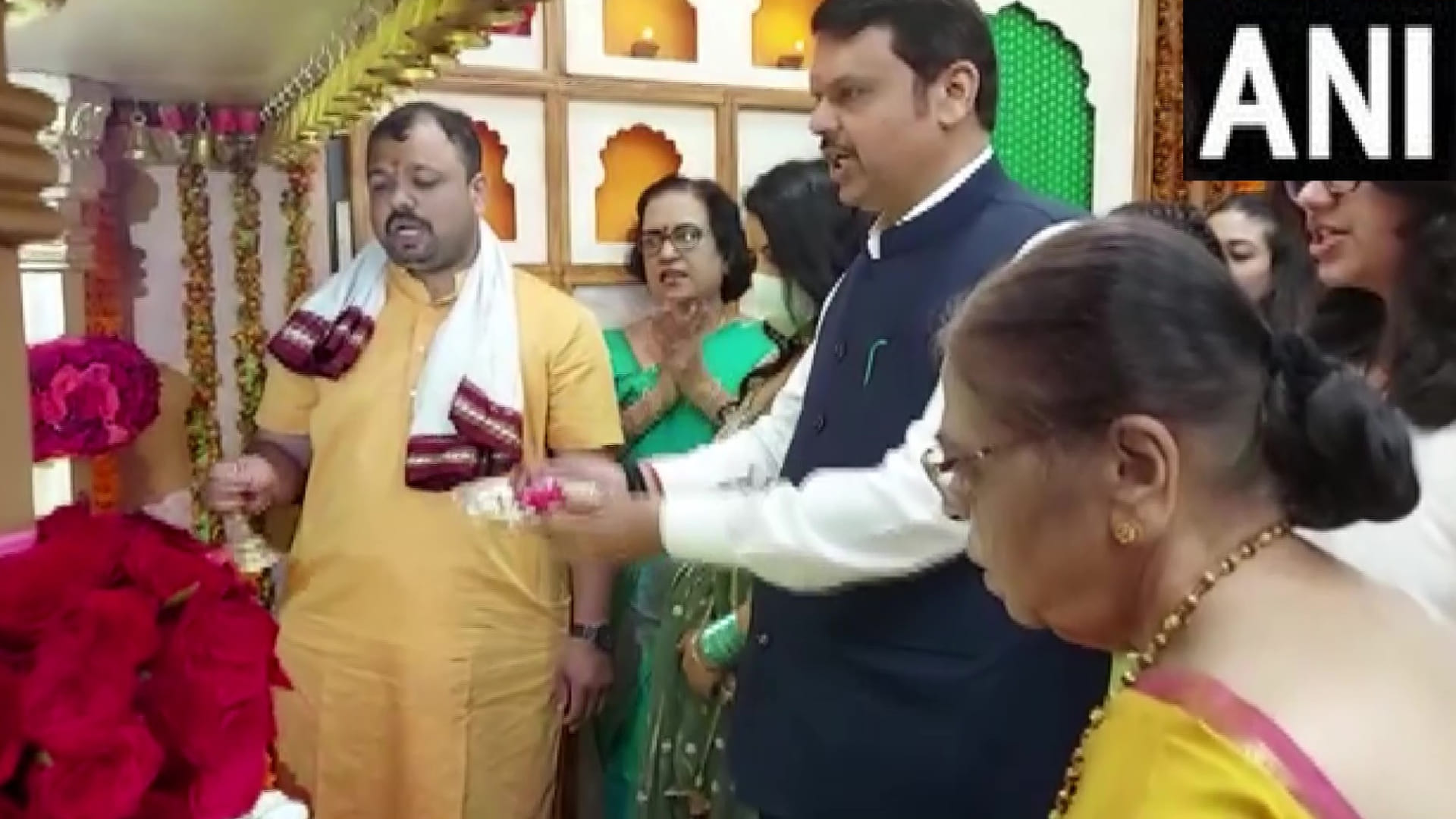 Maharashtra Deputy Chief Minister Devendra Fadnavis immersed Ganesh idol at his residence