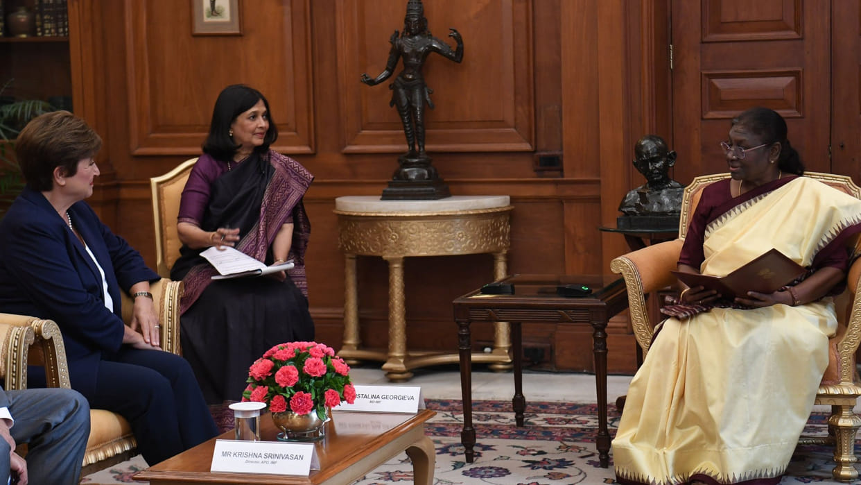 Managing Director of IMF Kristalina Georgieva called on President Droupadi Murmu at Rashtrapati Bhavan today
