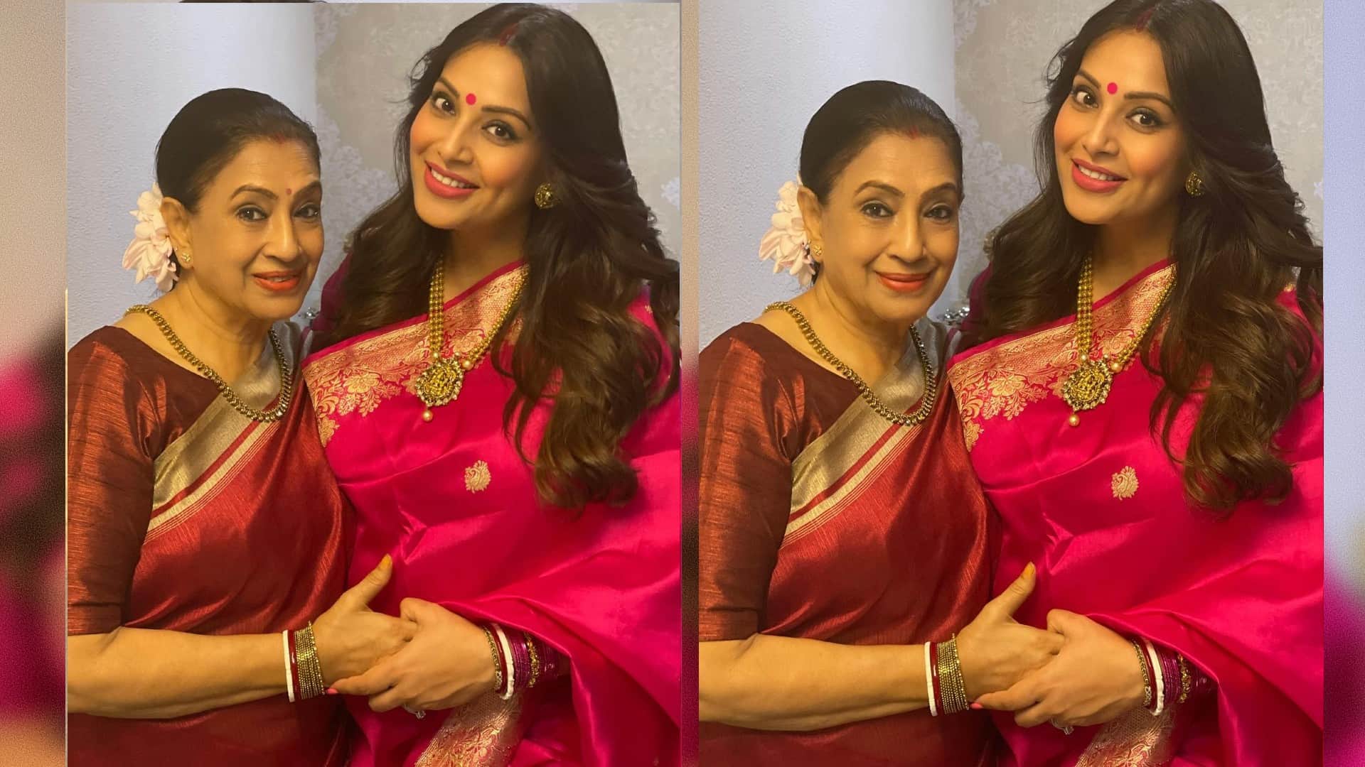bipasha basu baby shower photos actress looks gorgeous in beautiful pink banarasi saree