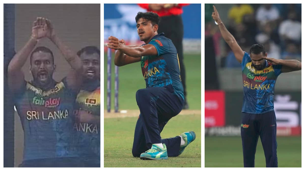 PAK vs SL Asia Cup 2022 Hasaranga neymar style Maheesh Theekshana arrow Chamika Karunaratne salute celebration