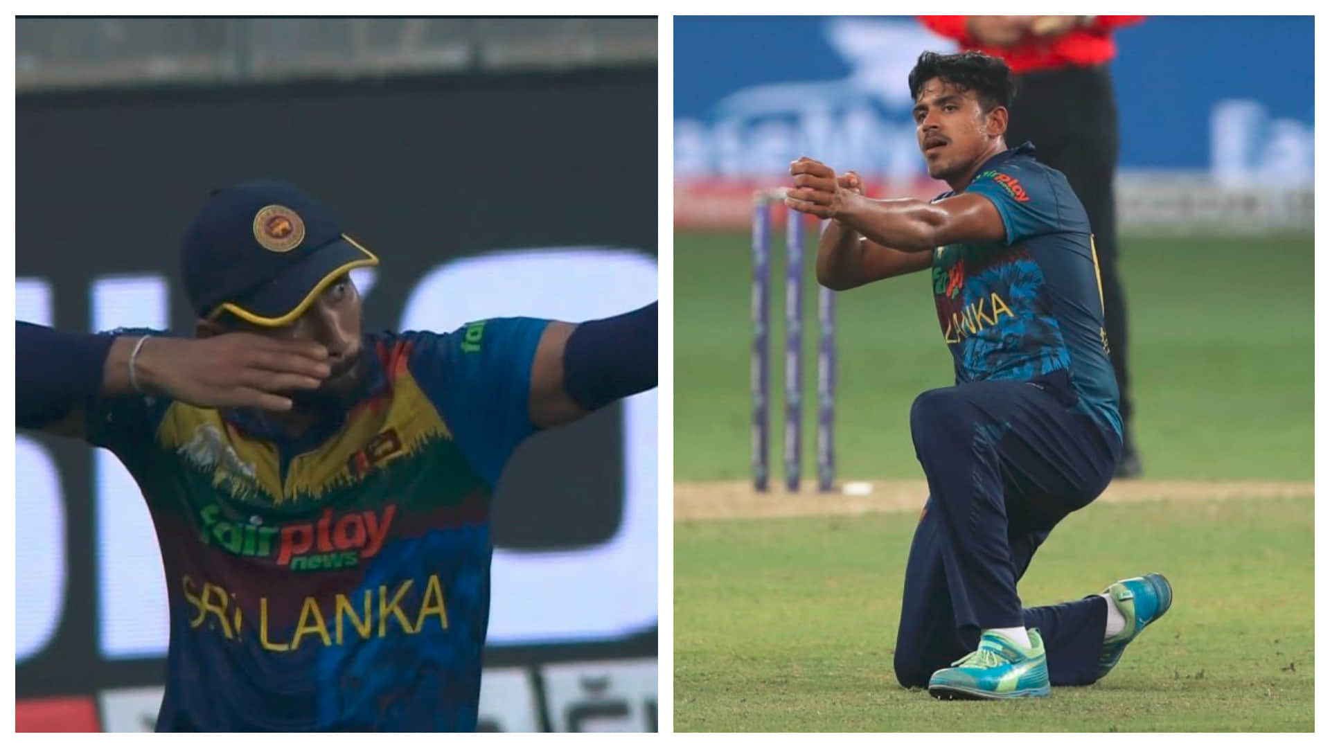 PAK vs SL Asia Cup 2022 Hasaranga neymar style Maheesh Theekshana arrow Chamika Karunaratne salute celebration