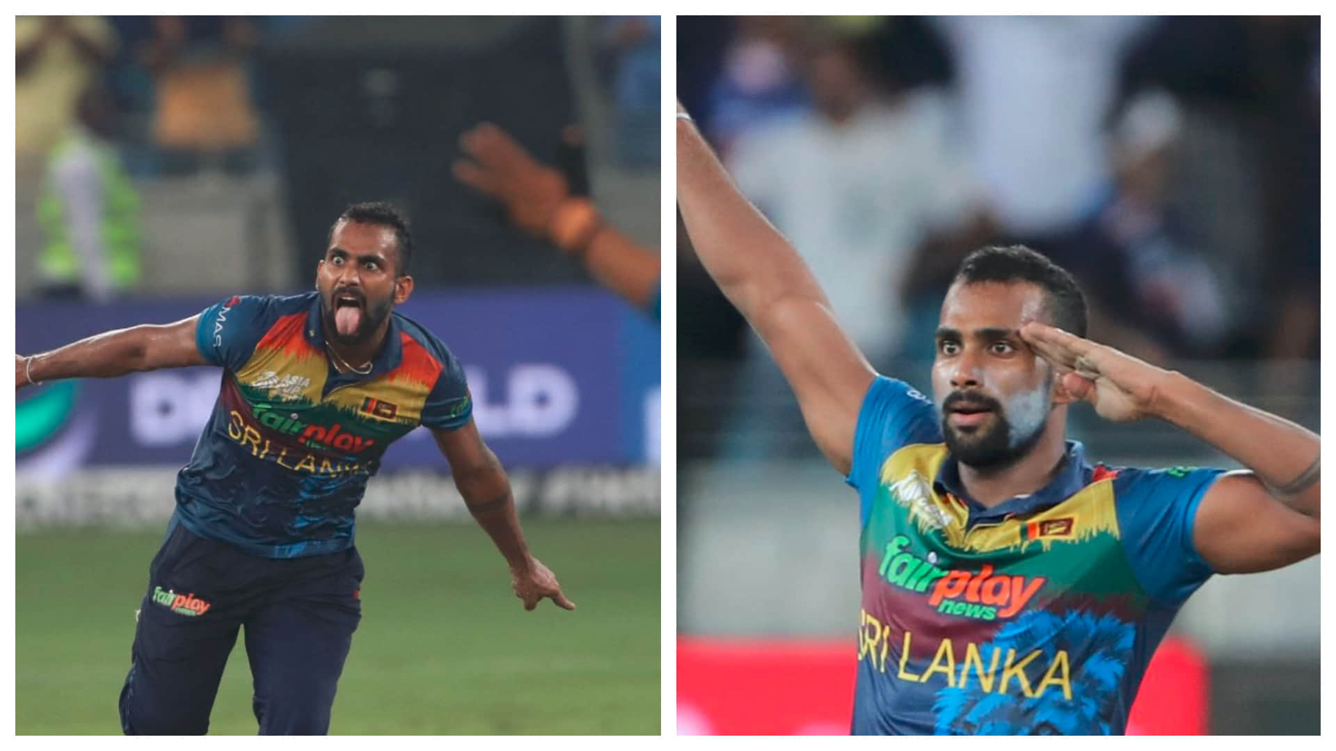 PAK vs SL Asia Cup 2022 Hasaranga neymar style Maheesh Theekshana arrow Chamika Karunaratne salute celebration