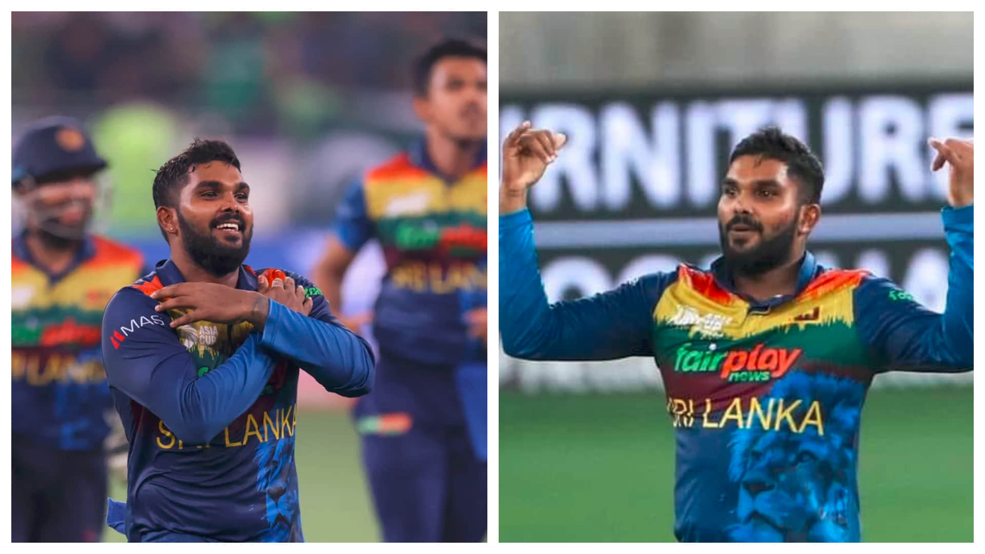 PAK vs SL Asia Cup 2022 Hasaranga neymar style Maheesh Theekshana arrow Chamika Karunaratne salute celebration