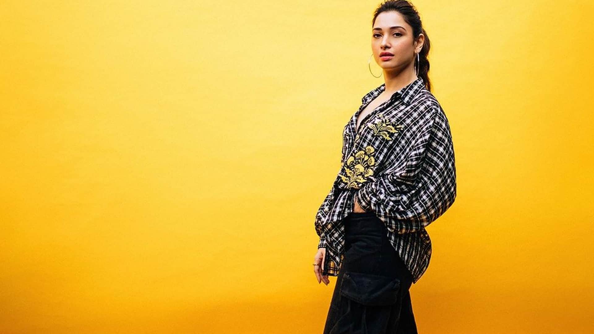 tamannaah bhatia street look in black pants with checkered print shirt at kapil sharma show can easily recreat