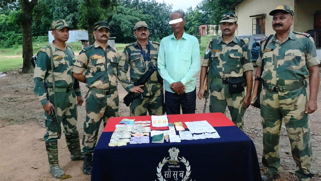 BSF Meghalaya apprehended Bangladeshi man Md Hasan Ali along with three gold biscuits
