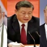 प्रधानमंत्री नरेंद्र मोदी, चीनी राष्ट्रपति शी जिनपिंग और रूस के राष्ट्रपति व्लादिमीर पुतिन।