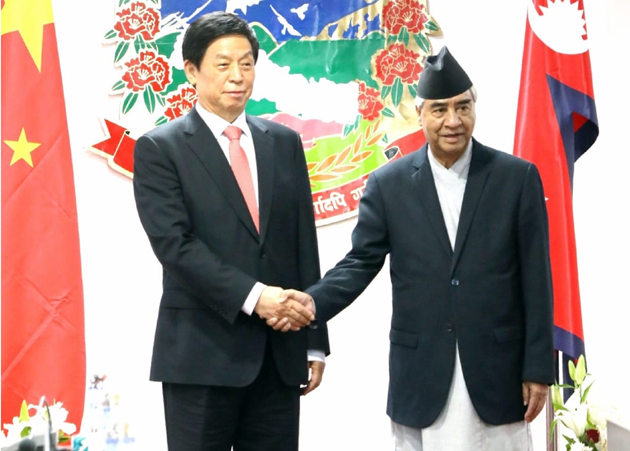 Chinese Speaker Li Zhanshu in Kathmandu meets PM Sher bahadur Deuba
