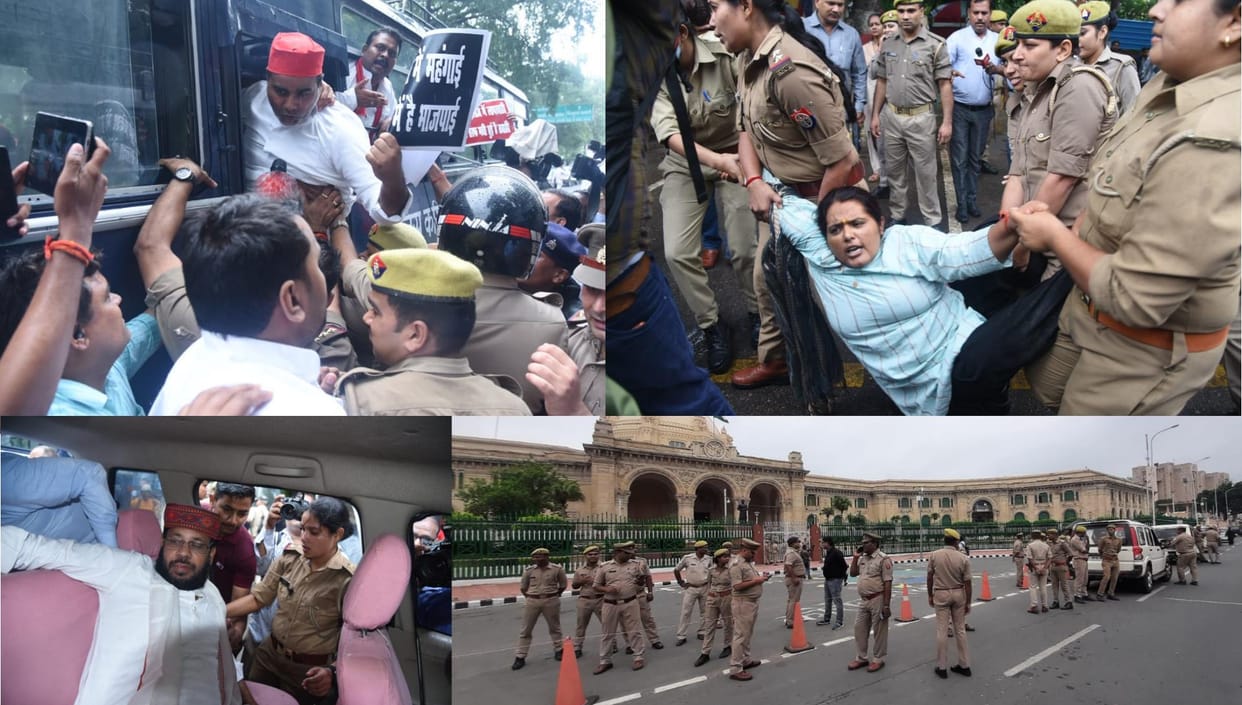 Samajwadi Party activists arrested for   protesting in Lucknow.