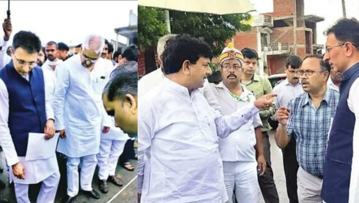 group of ministers inspected the construction of road in raebareli.