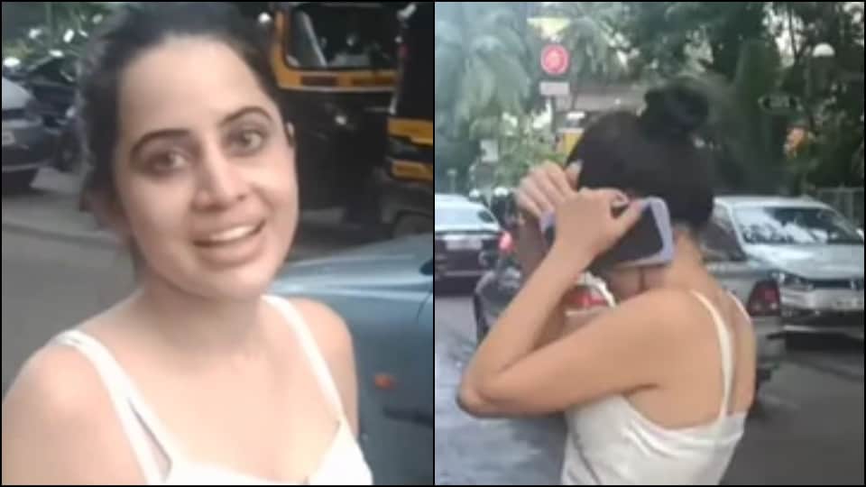 Urfi Javed was seen on the streets of Mumbai in a makeup look the actress hiding her face to see the paparazzi