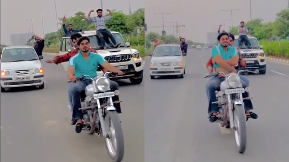 Video of doing stunts on moving car and bike in Noida goes viral