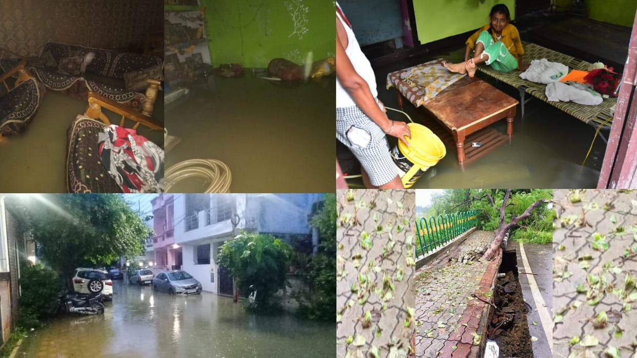 Waterlogging on roads and houses in Lucknow.