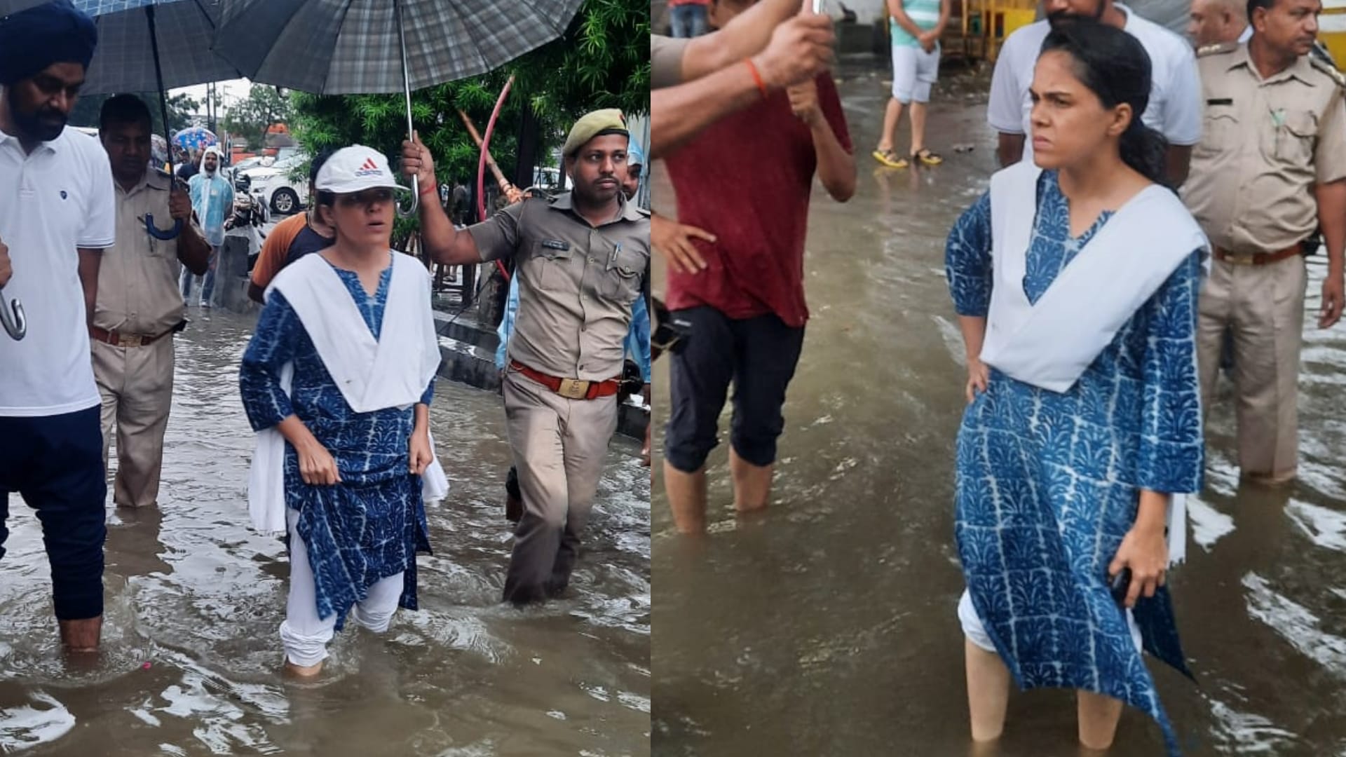 Waterlogging on roads and houses in Lucknow.
