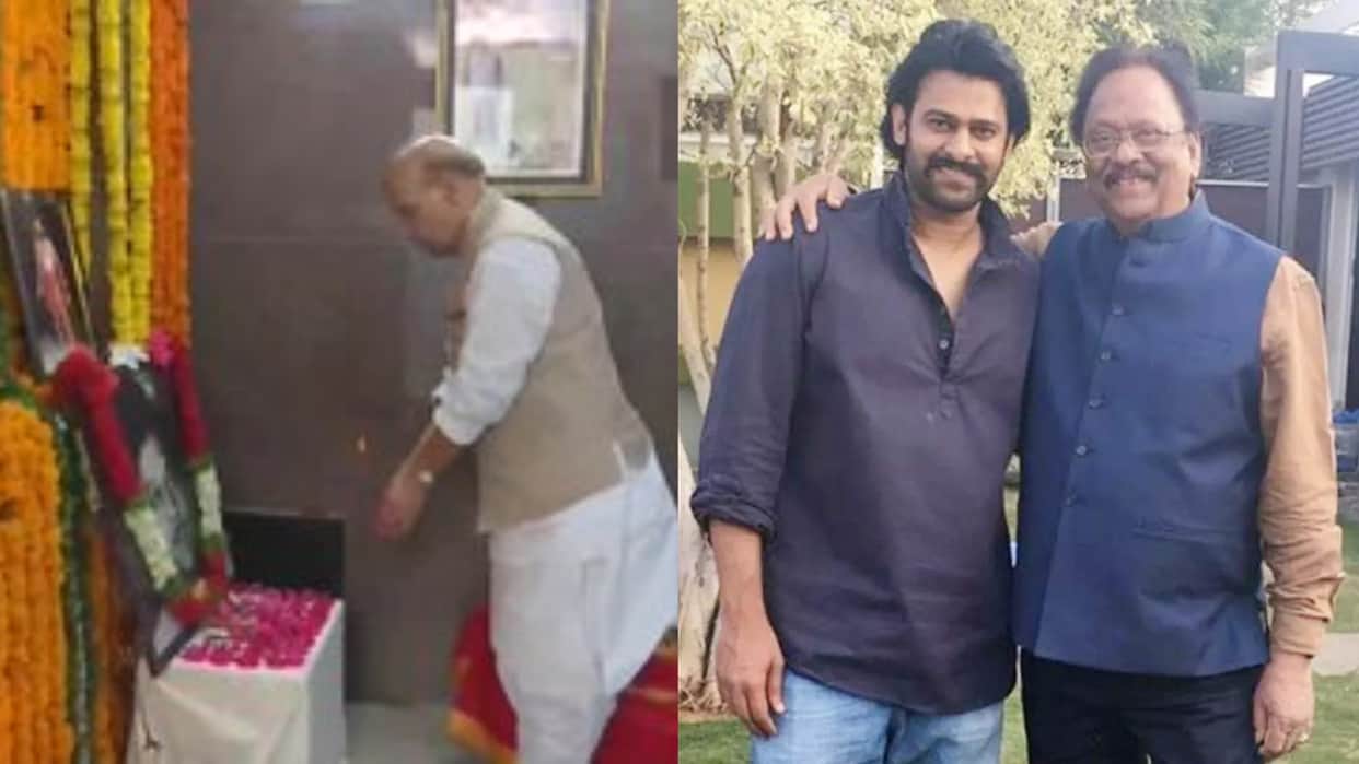 Defense Minister Rajnath Singh met Actor Krishnam Raju Family members and prabhas at his Prayer Meet