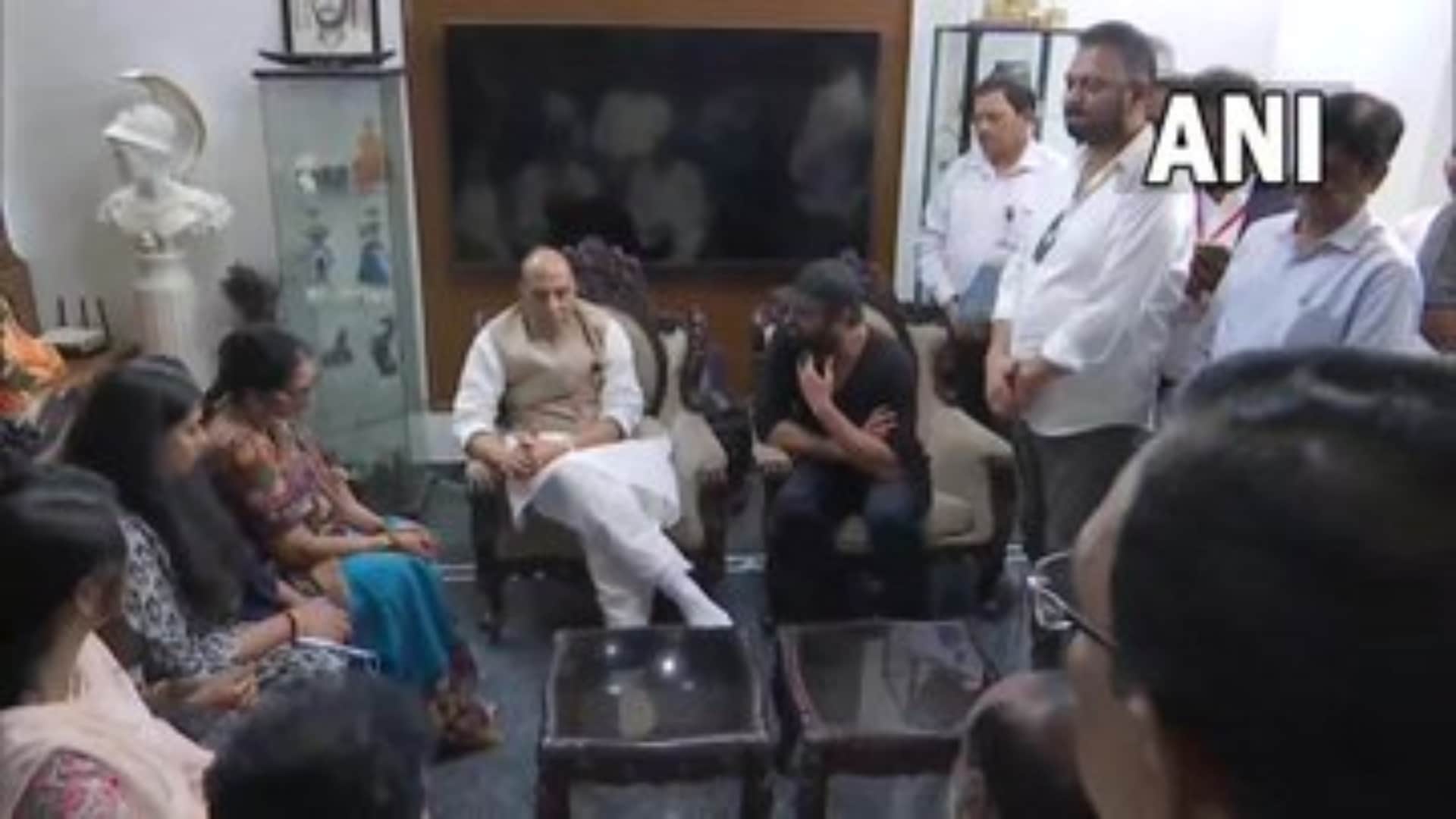 Defense Minister Rajnath Singh met Actor Krishnam Raju Family members and prabhas at his Prayer Meet