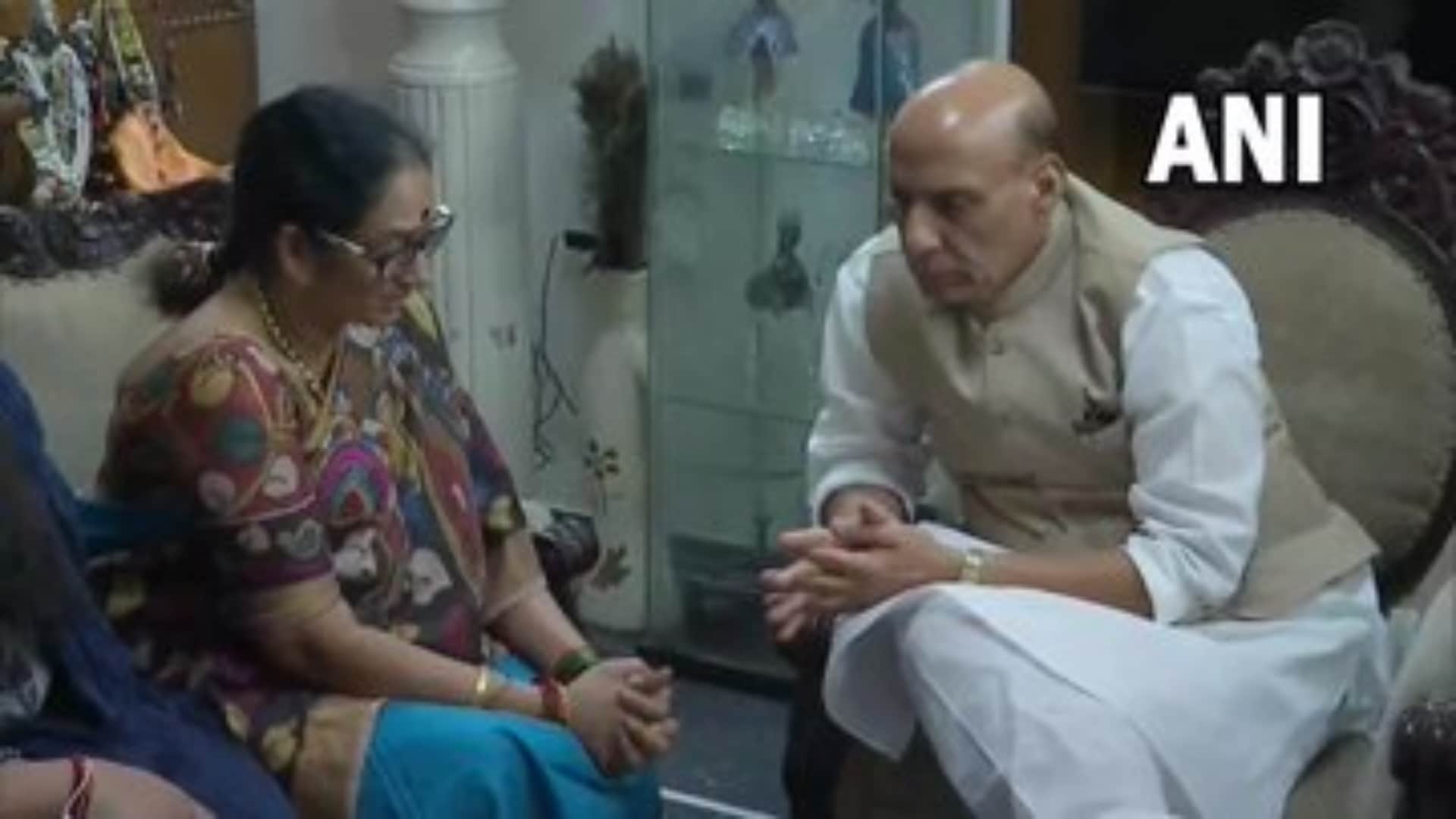 Defense Minister Rajnath Singh met Actor Krishnam Raju Family members and prabhas at his Prayer Meet
