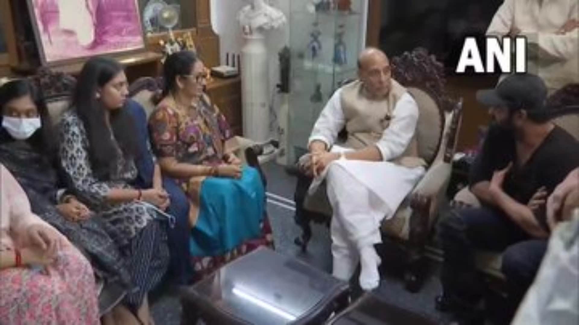Defense Minister Rajnath Singh met Actor Krishnam Raju Family members and prabhas at his Prayer Meet