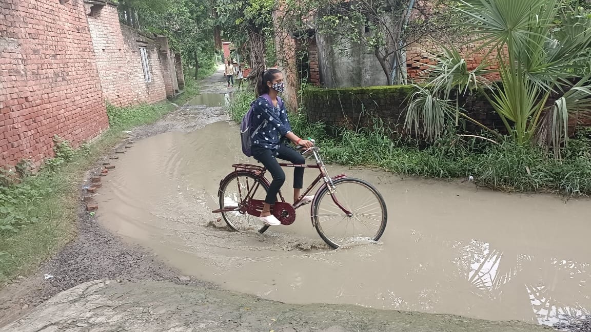 Tired steps on a bad road, pedestrians passing through dangers