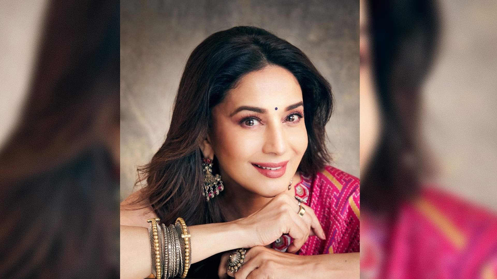 madhuri dixit looks graceful in pink block print saree for jhalak dikhhla jaa perfect for festival