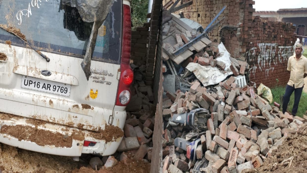 Speeding Scorpio car entered the house