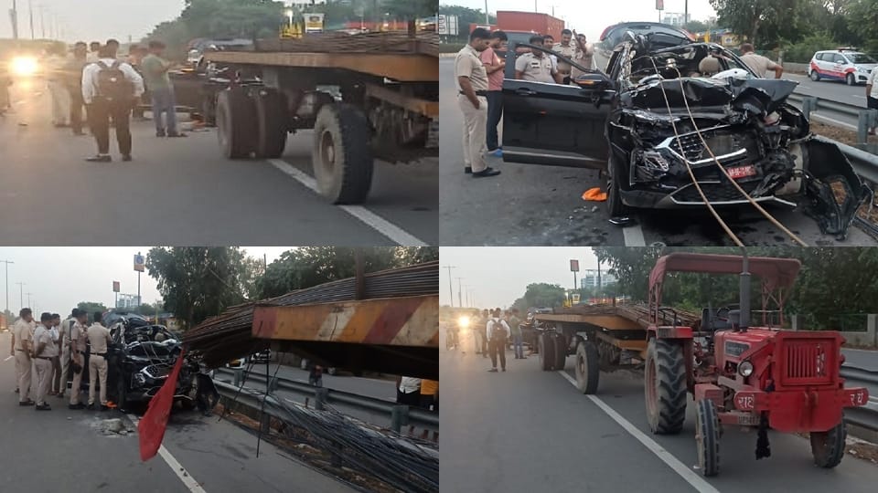 SUV rammed into tractor trolley rods crossed the body of three people including the driver in gurugram
