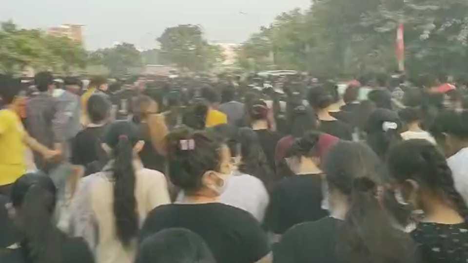 A large number of students gather inside University campus in Mohali