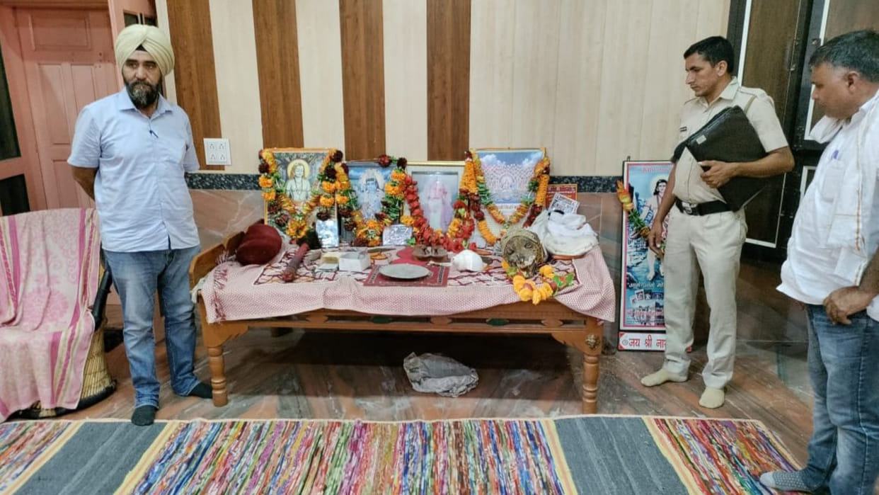 Leopard skull and skin found in the dera of Dhani Sanchala in Fatehabad