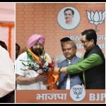 2017 में सीएम पद की शपथ लेते कैप्टन अमरिंदर सिंह (बाएं), 2022 में भाजपा में शामिल हुए।