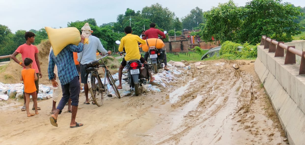 soil filled bags on bridge creating trouble
