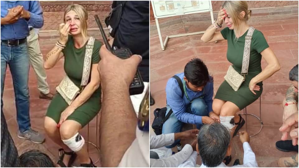 Monkeys Attack bengal Tourist At Taj Mahal
