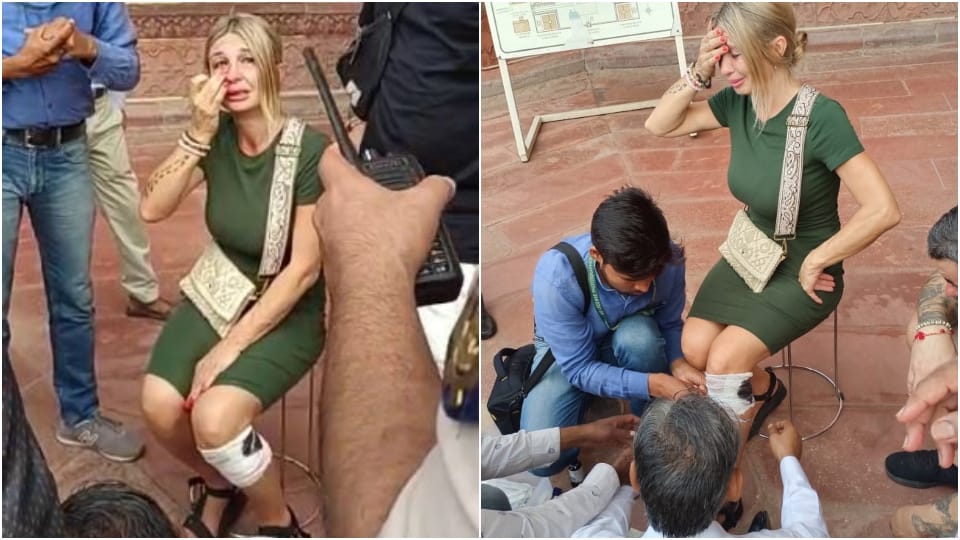 Monkeys Attack bengal Tourist At Taj Mahal