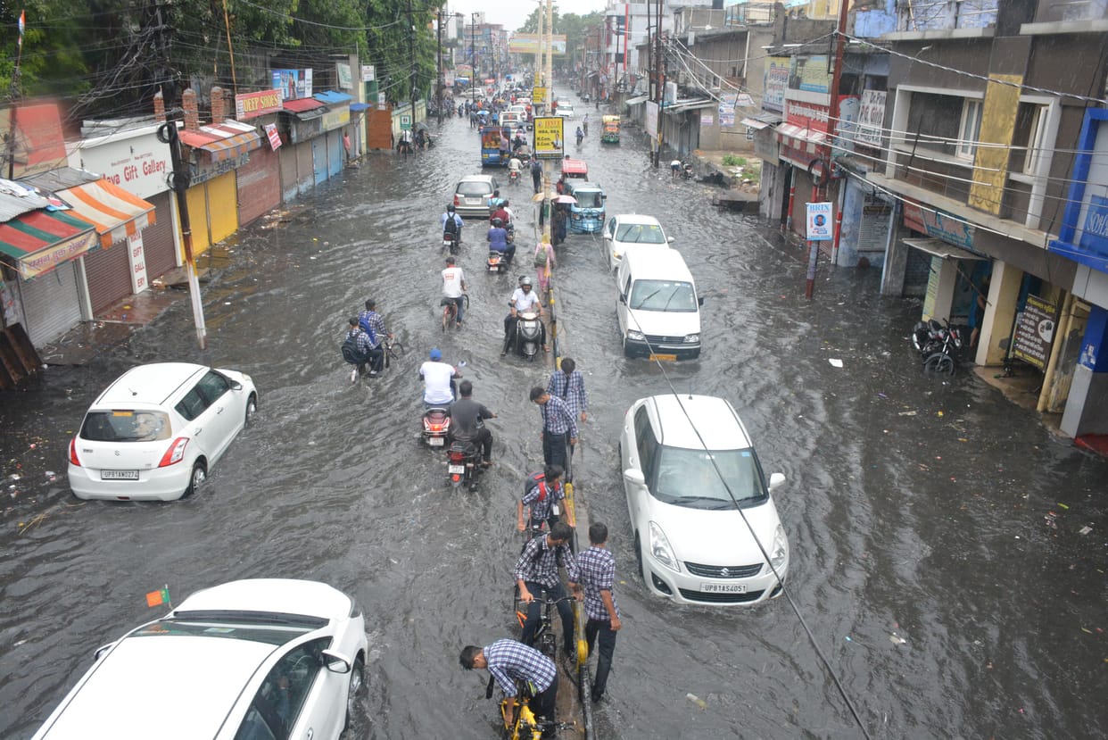 Waterlogging on the Roads of Aligarh after the rain