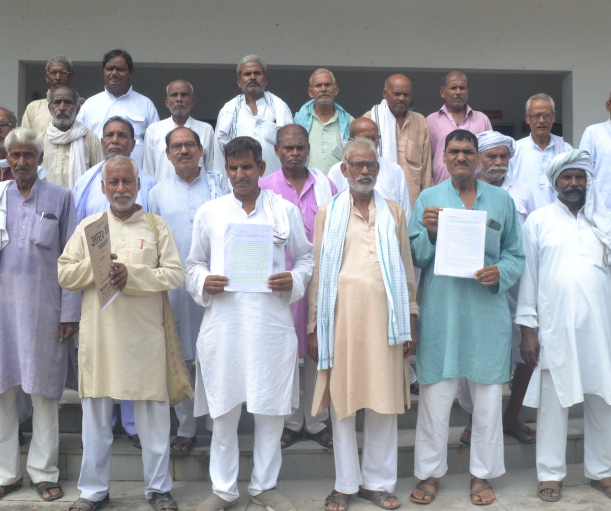 retired worker protest in ghagra river