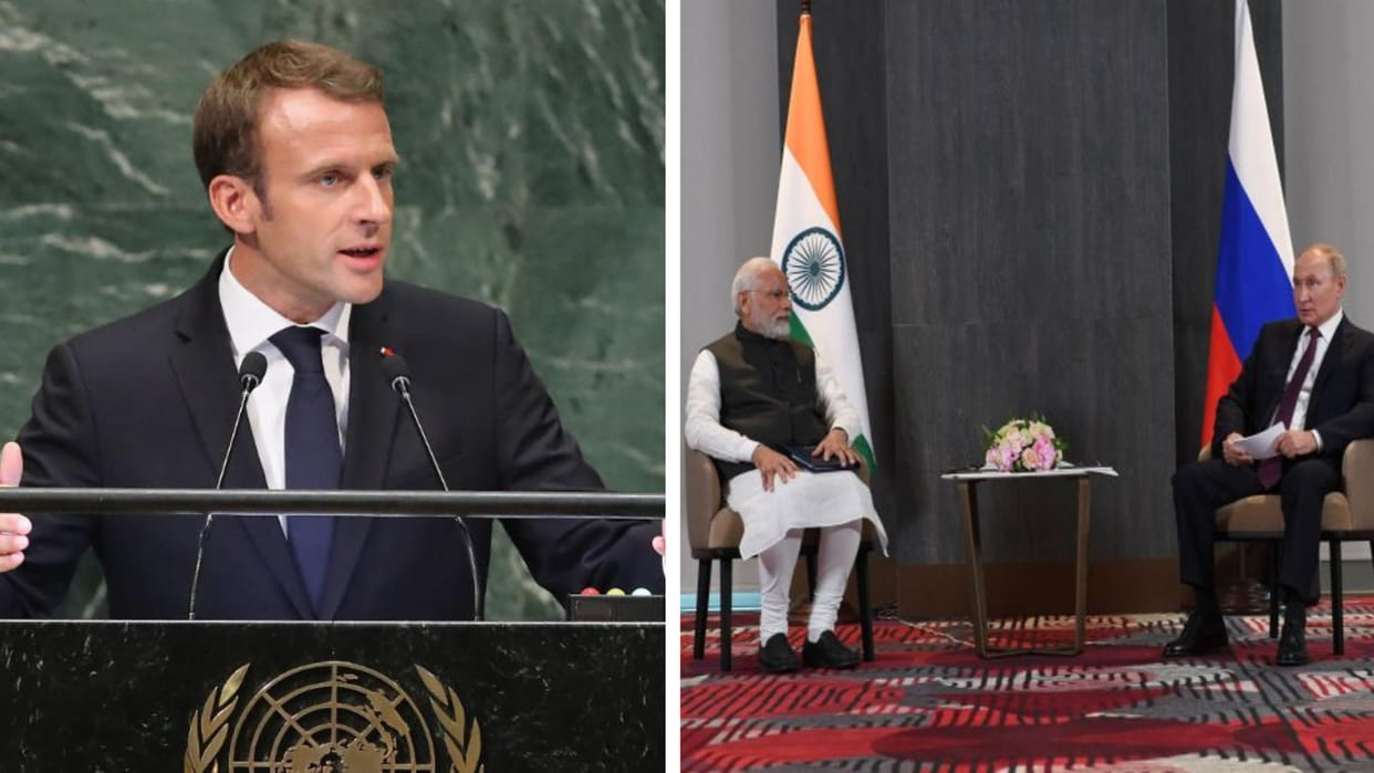 french president macron at un PM Narendra Modi was right time is not for war