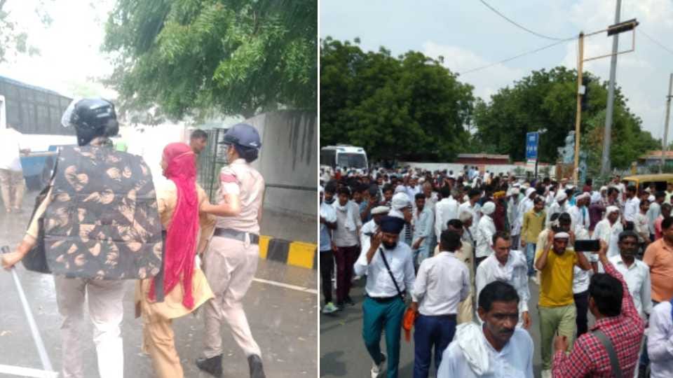 Clash between police and protesters in Hisar of Haryana